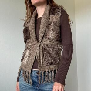 Y2k dollhouse brown fur tie vest